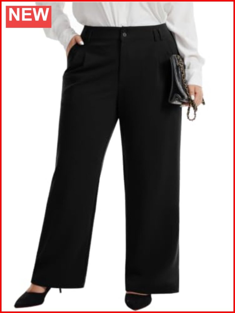 Plus Size Wide Leg Dress Pants Pleated Palazzo Trousers Elastic Waist
